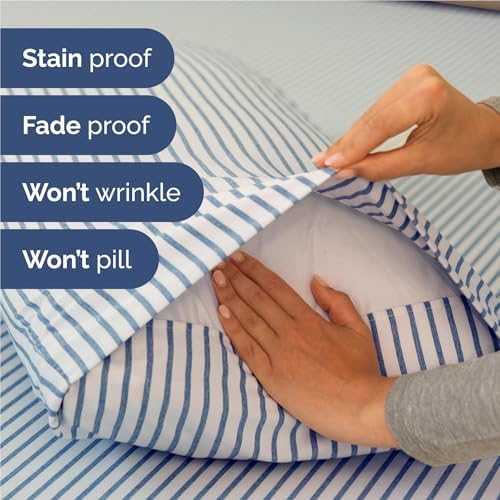 Full Size 4 Piece Sheet Set - Breathable & Cooling Sheets - Blue Stripes