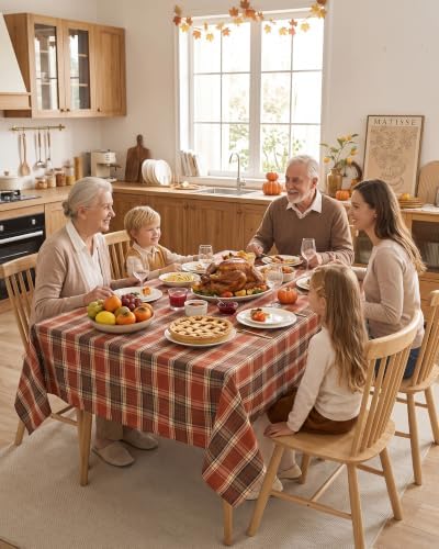 Fall & Thanksgiving Tablecloth Rectangle, Tartan Plaid, 52x70 Inch