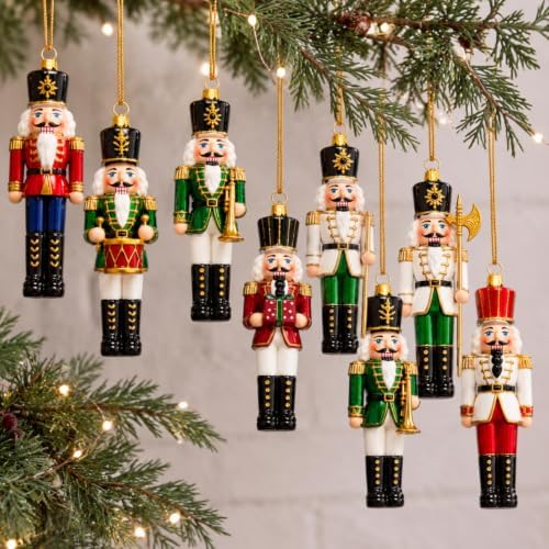 Sosation 8 Pcs Vintage Glass Christmas Nutcracker Ornaments Hand Blown