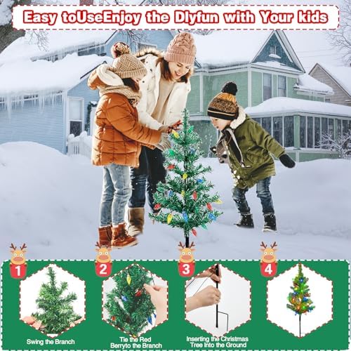 6 Pack Solar Christmas Trees Outdoor 120 LED Multicolor Lights