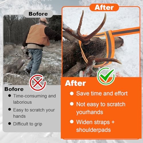 WinnerWhy 1.2mm Deer Drag Sled with Rope,Tapered-Anti Slip,Orange
