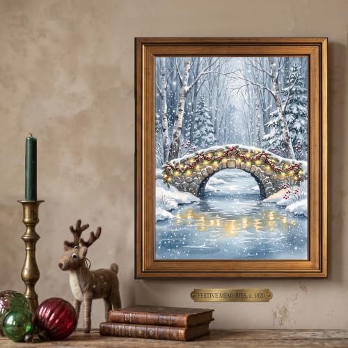 Framed Snowy Bridge Winter Art Print Gold Frame Inch 8x10