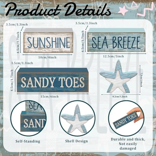 Lineshading 4 Pcs Coastal Christmas Table Decor, Wooden Starfish Beach Sign