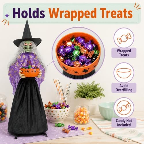 MCJC 57-Inch Animated Witch Candy Bowl, Sound-Activated Halloween Decor