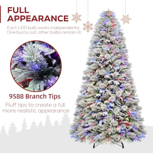 Hykolity 9ft Prelit Premium Flocked Christmas Tree with 700 Multicolor LEDs