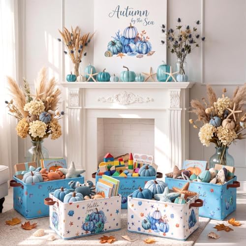CHENGU 6 Pack Fall Storage Bins Collapsible Coastal Autumn Pumpkin Baskets