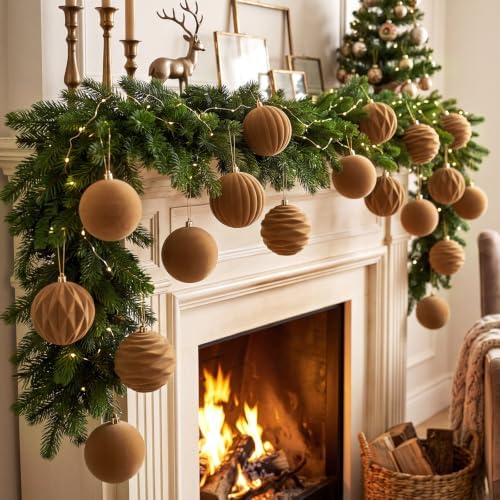 Liliful 3.15 Inch 12 Pcs Velvet Christmas Ornaments Balls, Light Brown