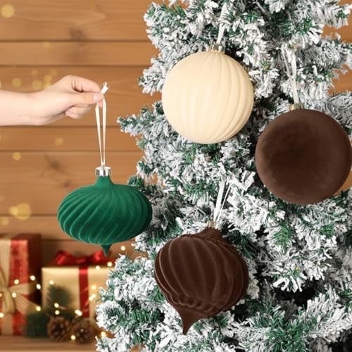 Civaner 4 Pcs Large Velvet Christmas Ball, 6 Inch, Mixed Color