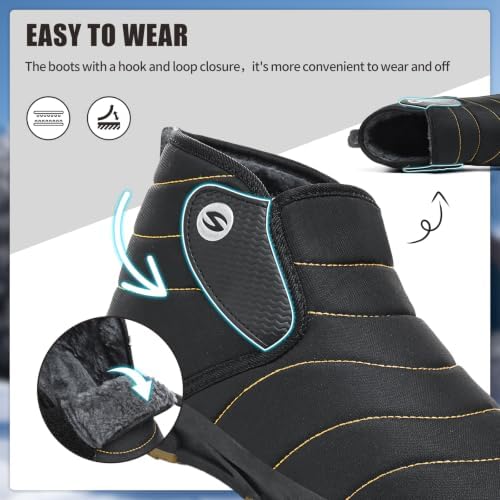 Mens Snow Boots Winter Velcro Water Resistant Fur Lined Slip On Ankle Boot