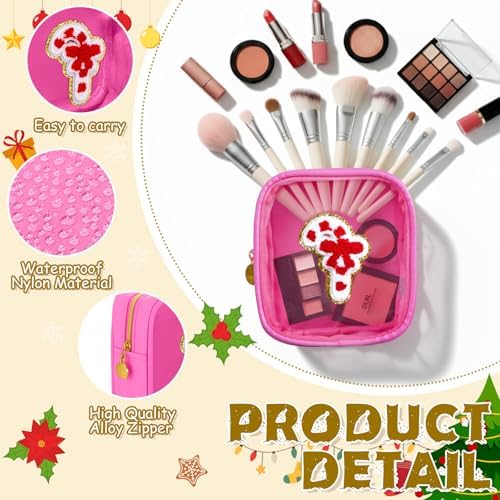 Abbylike Christmas Preppy Patch Makeup Bags Bulk Holiday Makeup Bag Skincare Pouch Xmas Zipper Cosmetic Pouch Preppy Thing for Travel Christmas Women Gift(Assorted Colors)