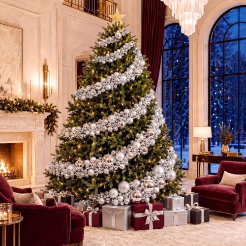 Sosation 29.5Ft Christmas Ball Ornament Garland, Silver, Glossy Matte