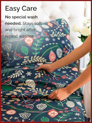 Christmas Sheet Set, Christmas Joy, Holiday Xmas Bedding Set - Queen Size