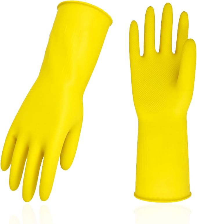Vgo... 1-Pair Reusable Household Gloves, Rubber Dishwashing gloves, Extra Thickness, Long Sleeves, Kitchen Cleaning, Working, Painting, Gardening, Pet Care (Size S, Yellow, HH4601)