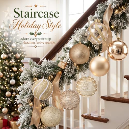 Lyrow 8 Pcs Champagne Large Christmas Ball Ornament 6 Inch Hanging Ornament