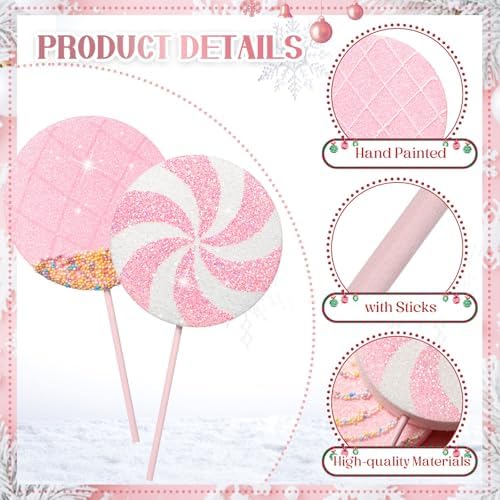 Roowest 12 Pcs 13.78'' Pastel Large Candy Christmas Decorations Giant Lollipop Candy Decoration with Sticks Macaron Peppermint Xmas Decor for Christmas Tree Ornament Holiday Party (Pink,6 Styles)