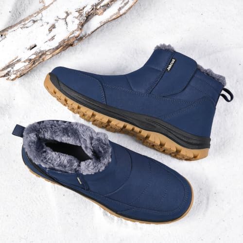 Jakcuz Plus Size Men's Water Resistant Winter Snow Boots with Warm Faux Fur