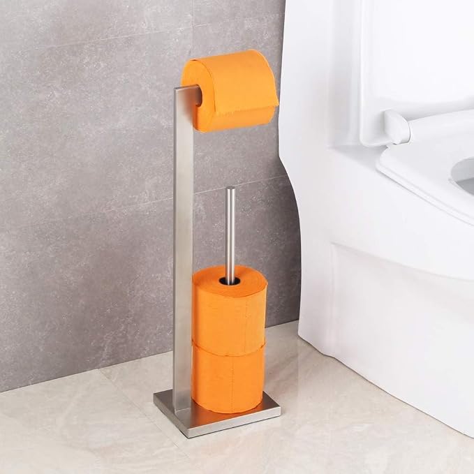 GERZWY Toilet Paper Holder Free Standing with Reserve, SUS 304 Stainless Steel Lavatory Tissue Roll Holder Floor Stand Storage Brushed Finish DZY004-LS