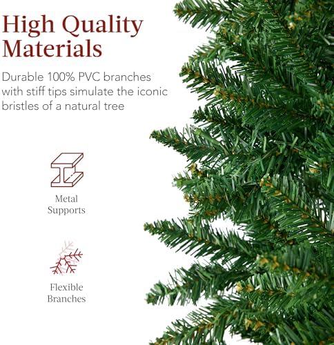 Best Choice Products Unlit Pencil Christmas Tree, 7.5ft Premium Artificial Tree, Realistic Spruce Holiday Decor w/ 1,075 Branch Tips, Metal Base