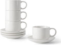 DOWAN 4 OZ Stackable Espresso Cups, Porcelain Coffee Cups with Saucers Set of 4, White Espresso and Tea Cups for Home, Office and Cafe Use