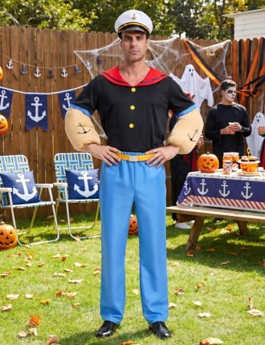 Cartoon Sailor Costume for Men, 7Pcs Deluxe Halloween Outfit Full Set