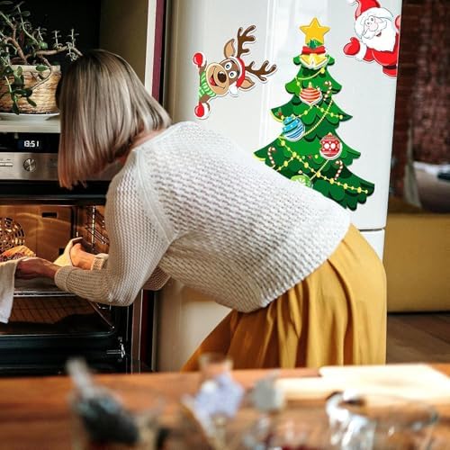 Magnetic Christmas Tree for Refrigerator, Soft Magnetic Set, Reusable Holiday Decor for Kids & Family, Lovely Xmas Decoration for Home, Kitchen, Office (Xmas Tree-A)