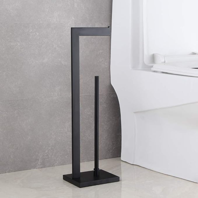 GERZWY SUS 304 Stainless Steel Toilet Paper Holder, Free Standing Lavatory Pedestal Toilet Paper Stand with Reserve, Matte Black DZY004-BK