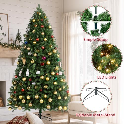 Yaheetech 9ft Pre-lit Christmas Tree with 850 Warm White Lights, Green