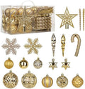 Briful 80ct Gold Christmas Balls Ornament Set, Plastic Shatterproof Christmas Ornament Balls with Tree Topper Candy Canes Snowflakes for Xmas Tree Wreath Garland Decor