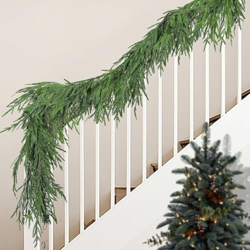 2 Pcs Christmas Norfolk Pine Garland, 6 Ft Dense Pine Garland Ornament