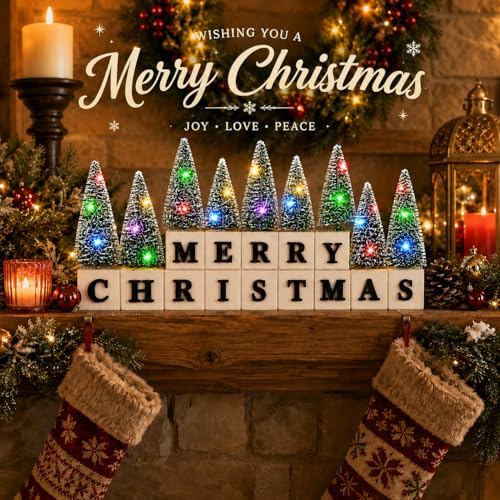 Christmas Table Decor with Multicolor Lighted Mini Trees and 3D Letters