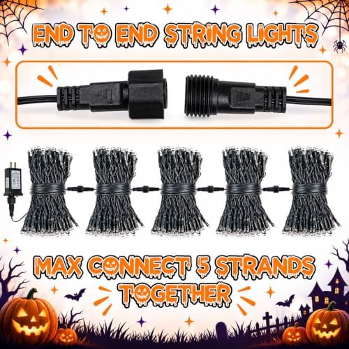 OZS Connectable 2-Pack 164Ft 400LED Halloween String Lights, Purple&Orange
