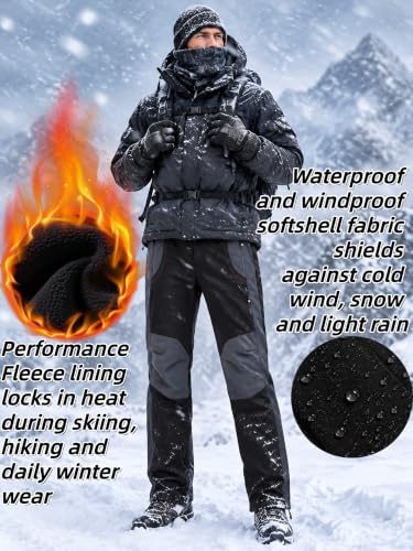 Mens Snow Ski Pants Waterproof Insulated Zipper Bottom Leg