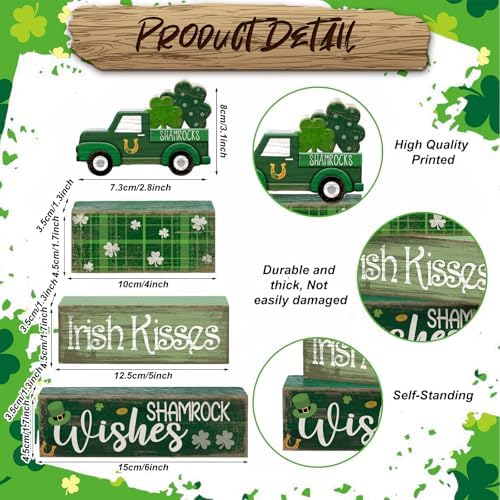 Lineshading 4 Pcs Wooden Shamrock Tiered Tray Decor St Patrick Block Signs