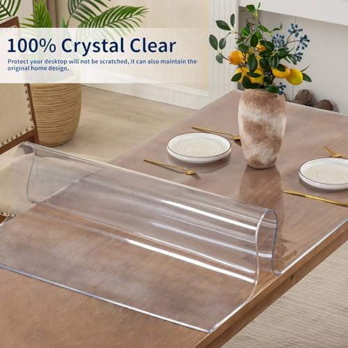 39 x 82 Inch Clear Table Cover Protector, 2mm Thick Clear Table Protector for Dining Room Table, Plastic Table Cover, Waterproof Table Pad for Kitchen, Office