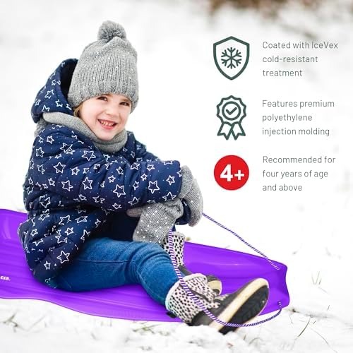 Slippery Racer Downhill Xtreme Flexible Adults and Kids Plastic Toboggan Snow Sled for up to 2 Riders with Pull Rope and Handles