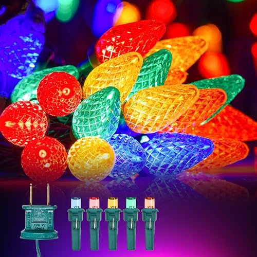 C9 LED Christmas Lights Outdoor, 68ft 100 LED Waterproof Strawberry Christmas Decorations String Lights, Plug in Vintage Christmas Tree Lights for Outside, Roof, Patio, Wedding, Party, Multicolor