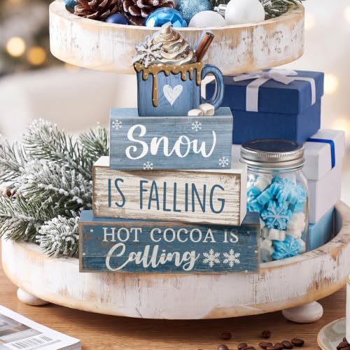 Lineshading 4 Pcs Christmas Table Decor, Blue Winter Wonderland Cocoa Sign