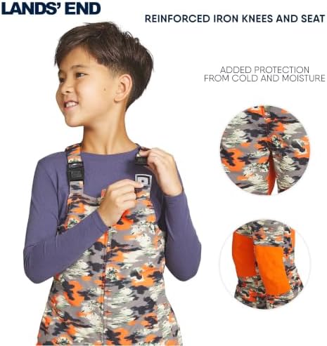 Lands' End Unisex Kids Squall Waterproof Adjustable Insulated Iron Knee Snow Bib Overalls