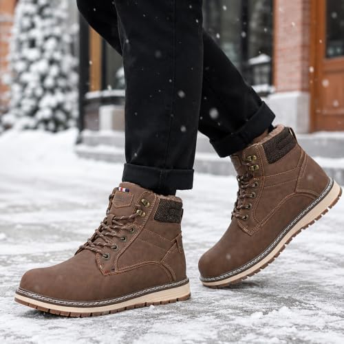 ANALEAF Mens Snow Boots Warm Winter Boots Non Slip Outdoor Fur Lined Shoes
