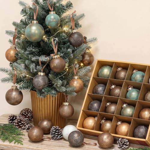 Yunlly 18 Pcs Neutral Christmas Ornaments Rustic Vintage Xmas Tree Decor