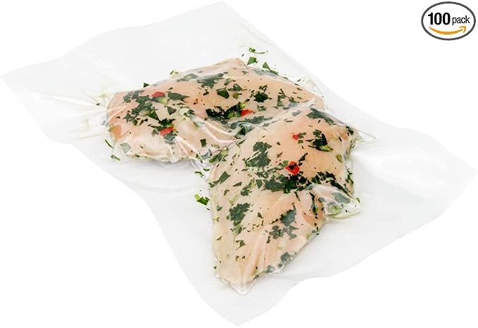 Restaurantware-Fresh Hero 12 x 8 Inch Vacuum Sealer Bags, 100 Food Storage Bags - 3 mil Thick, Microwavable, Clear Plastic Sous Vide Bags, Freezable, For Storing Food Or Sous Vide Cooking