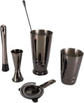 5Pcs Black Stainless Steel Cocktail Shaker Set, Bartender Tool Kit with Measuring Cup Strainer Mixing Spoon, Dishwasher Safe Bar Accessories for Home Bar