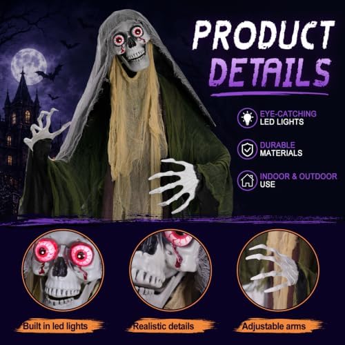 6.1Ft Halloween Decorations Outdoor Animatronic, Life Size Skeletons Ghost