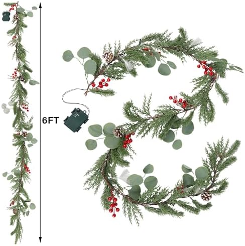 DR.DUDU 6FT Christmas Garland with Lights Mantel Decorations