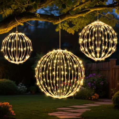 Christmas Decorations,LED Light Balls Outdoor,3 Pack,Warm White