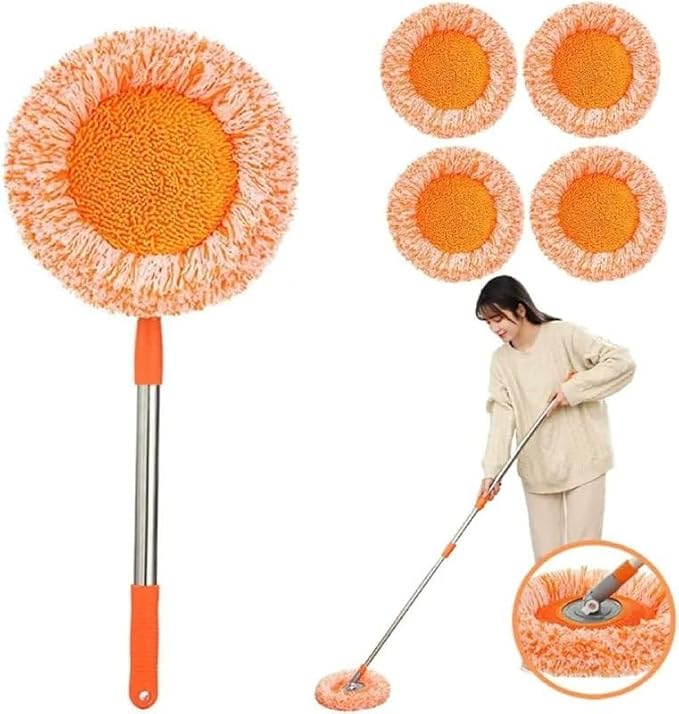 Orange 360° Rotatable Adjustable Cleaning Mop, Extendable Wall Cleaning Mop with Long Handle, Multifunctional Dust Mops Household Rotating Mops for Wall Ceiling Window Floor