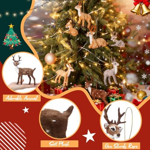Skylety 15 Pcs Woodland Animal Ornaments Bulk,Various Deer