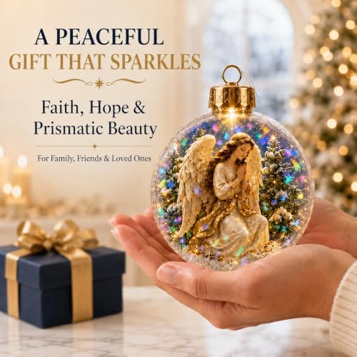 Lighted Praying Angel Christmas Ornament with Prismatic Sparkle, 3.15 Inch