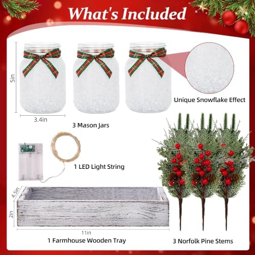Mason Jar Christmas Centerpieces for Tables, Winter Xmas Table Decorations