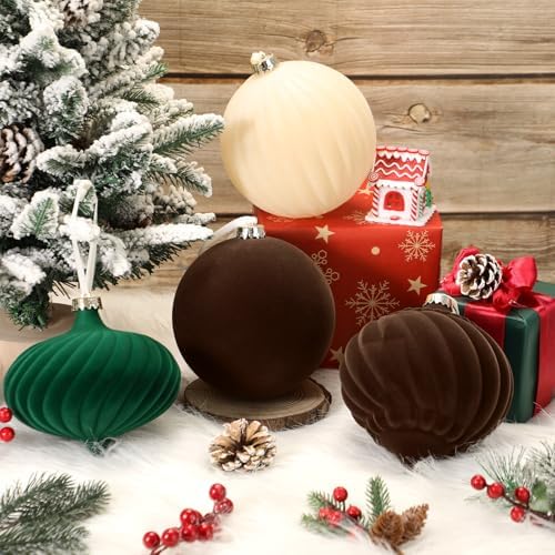 Civaner 4 Pcs Large Velvet Christmas Ball, 6 Inch, Mixed Color